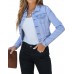 luvamia 2025 Cropped Jean Jackets for Women Fashion Short Denim Shacket Jacket Lightweight Fitted Stretchy with Pockets