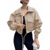 Tankaneo Womens Cropped Jacket Zip Up Lightweight Oversized Utility Anorak Coat with Pockets