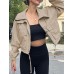 Tankaneo Womens Cropped Jacket Zip Up Lightweight Oversized Utility Anorak Coat with Pockets