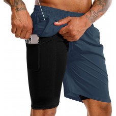 TENJOY Men's 2 in 1 Running Shorts 5 in or 7 in Quick Dry Gym Athletic Workout Shorts for Men with Phone Pockets