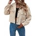 Gihuo Women's Fashion Cropped Shacket Button Down Corduroy Shacket Jackets Casual Plaid Long Sleeve Crop Jackets Tops