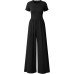 OQQ Women's Summer Jumpsuits Dressy One Piece Outfits Casual Short Sleeve Crew Neck Wide Leg Rompers