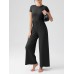 OQQ Women's Summer Jumpsuits Dressy One Piece Outfits Casual Short Sleeve Crew Neck Wide Leg Rompers
