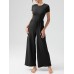 OQQ Women's Summer Jumpsuits Dressy One Piece Outfits Casual Short Sleeve Crew Neck Wide Leg Rompers
