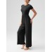 OQQ Women's Summer Jumpsuits Dressy One Piece Outfits Casual Short Sleeve Crew Neck Wide Leg Rompers