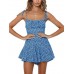 Jeanewpole1 Women's Boho Floral Wide Leg Short Romper Spaghetti Strap Smocked Jumpsuit