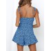 Jeanewpole1 Women's Boho Floral Wide Leg Short Romper Spaghetti Strap Smocked Jumpsuit
