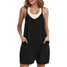 Buauty Women's Casual Rompers Summer Sleeveless Jumpsuits Loose Spaghetti Strap Shorts Overalls Trendy Outfits With Pockets