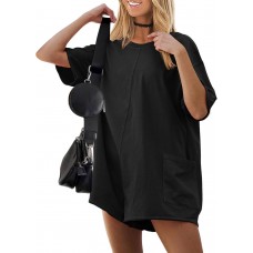 Ekouaer Summer Rompers for Women 2025 Short Sleeve Oversized Reversible Baggy T-shirt Romper Jumpsuit Outfits with Pockets