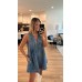 yoeasy Women's Sleeveless V Neck Shorts Denim Romper Tie Front Ruffle Jean Short Overall With Pocket