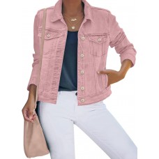 luvamia Women's Basic Button Down Stretch Fitted Long Sleeves Denim Jean Jacket