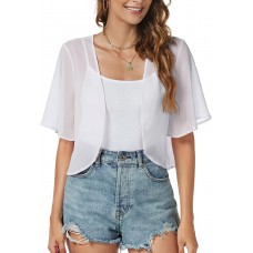 Women Shrug Chiffon Cardigans Open Front Short Sleeve Bolero for Evening Dressy