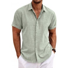 COOFANDY Men's Linen Shirts Short Sleeve Casual Shirts Button Down Shirt for Men Beach Summer Wedding Shirt