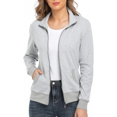 Women's Zip up Sweatshirt Jacket Stand Collar Hoodless Running Sweatshirt with Pockets
