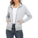 Women's Zip up Sweatshirt Jacket Stand Collar Hoodless Running Sweatshirt with Pockets