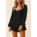 Fixmatti Women off Shoulder Rompers Lantern Long Sleeve Ruffle Tie Mini Shorts Jumpsuit