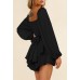 Fixmatti Women off Shoulder Rompers Lantern Long Sleeve Ruffle Tie Mini Shorts Jumpsuit