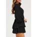 Fixmatti Women off Shoulder Rompers Lantern Long Sleeve Ruffle Tie Mini Shorts Jumpsuit