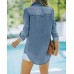 imesrun Womens Button Down Denim Shirt Chambray Casual Long Sleeve Collared Boyfriend Jean Jacket Shacket with Pockets