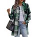HOTOUCH Womens Flannel Jacket Long Plaid Shacket Casual Snap Button Tartan Trench Coat Long Sleeve Shirts with Pockets