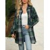 HOTOUCH Womens Flannel Jacket Long Plaid Shacket Casual Snap Button Tartan Trench Coat Long Sleeve Shirts with Pockets