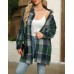 HOTOUCH Womens Flannel Jacket Long Plaid Shacket Casual Snap Button Tartan Trench Coat Long Sleeve Shirts with Pockets