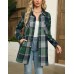 HOTOUCH Womens Flannel Jacket Long Plaid Shacket Casual Snap Button Tartan Trench Coat Long Sleeve Shirts with Pockets