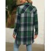 HOTOUCH Womens Flannel Jacket Long Plaid Shacket Casual Snap Button Tartan Trench Coat Long Sleeve Shirts with Pockets