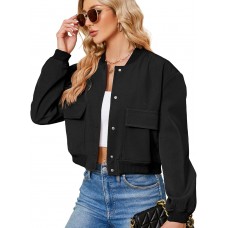 Zando Womens Bomber Jacket Button Down Short Cropped Jackets Long Sleeve Baseball Varsity Jacket Casual Jackets with Pockets