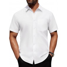 Alimens & Gentle Mens Short Sleeve Dress Shirt Wrinkle Free Solid Casual Button Down Shirts for Summer Business Wedding