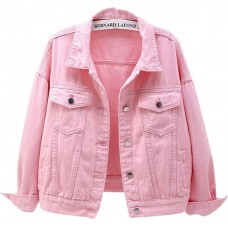 ebossy Women's Candy Color Denim Jacket Relaxed Fit Casual Jean Trucker Jacket
