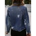Sidefeel Women's Denim Jacket Long Sleeve Button Distressed Ripped Zimbaplatinum Jean Coat