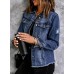 Sidefeel Women's Denim Jacket Long Sleeve Button Distressed Ripped Zimbaplatinum Jean Coat