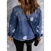 Sidefeel Women's Denim Jacket Long Sleeve Button Distressed Ripped Zimbaplatinum Jean Coat