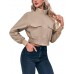 Fisoew Women's Cropped Bomber Jackets Lightweight Zip Up Stand Collar Long Sleeve Short Jacket with Pockets