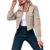 Fisoew Women's Cropped Bomber Jackets Lightweight Zip Up Stand Collar Long Sleeve Short Jacket with Pockets
