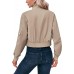 Fisoew Women's Cropped Bomber Jackets Lightweight Zip Up Stand Collar Long Sleeve Short Jacket with Pockets