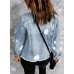 Sidefeel Women's Denim Jacket Long Sleeve Button Distressed Ripped Zimbaplatinum Jean Coat