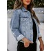 Sidefeel Women's Denim Jacket Long Sleeve Button Distressed Ripped Zimbaplatinum Jean Coat