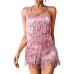 Kaei&Shi Sequin Fringe Romper,Sparkly Glitter Metallic Jumpsuits For Women,Backless Shorts Dress Disco Birthday Dance Outfit