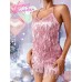 Kaei&Shi Sequin Fringe Romper,Sparkly Glitter Metallic Jumpsuits For Women,Backless Shorts Dress Disco Birthday Dance Outfit