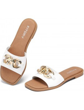 FITORY Women's Flat Sandals Fashion Slides With Soft Leather Slippers for Summer Size 6-11