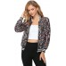 Womens Long Sleeve Sequin Open Front Zipper Jacket with Ribbed Cuffs