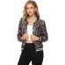 Womens Long Sleeve Sequin Open Front Zipper Jacket with Ribbed Cuffs