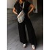 BLENCOT Casual Striped Short Sleeve Jumpsuits Rib Knit Wide Leg Romper Comfy Button Down Rompers