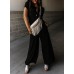 BLENCOT Casual Striped Short Sleeve Jumpsuits Rib Knit Wide Leg Romper Comfy Button Down Rompers
