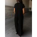 BLENCOT Casual Striped Short Sleeve Jumpsuits Rib Knit Wide Leg Romper Comfy Button Down Rompers