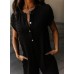 BLENCOT Casual Striped Short Sleeve Jumpsuits Rib Knit Wide Leg Romper Comfy Button Down Rompers