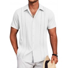 COOFANDY Mens Cuban Guayabera Shirt Short Sleeve Button Down Shirts Summer Beach Vacation Shirts