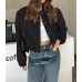 Modegal Women's Spring Varsity Bomber Jackets Long Sleeve Cropped Button Down Casual Coat with Pockets Outwear